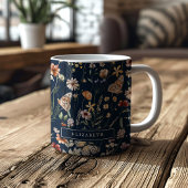 Navyblauwe monogram bloemenmok koffiemok