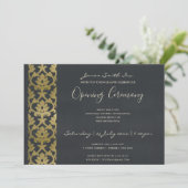 NAVYBLAUWE NEPGOUD DAMASK GRAND OPENING CEREMONIE KAART (Staand voorkant)