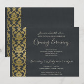 NAVYBLAUWE NEPGOUD DAMASK GRAND OPENING CEREMONIE KAART (Voorkant / Achterkant)