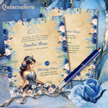 Navyblauwe Quinceanera-jurk bloemrozen