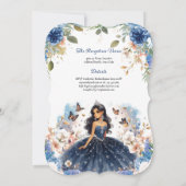 Navyblauwe Quinceanera-jurk met bloemenvlinders Kaart (Achterkant)