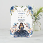 Navyblauwe Quinceanera-jurk met bloemenvlinders Kaart (Staand voorkant)