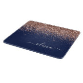 Navyblauwe roze gouden blush roze glitter monogram snijplank (Hoek)