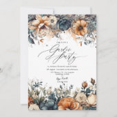 Navyblauwe, verbrande oranje en champagne tuinfest kaart (Voorkant)