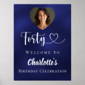 Navyblauwe verjaardagsfeestfoto hart welkom 40ste poster (Voorkant)