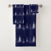 Navyblauwe winter kerst dennenboom topster ster bad handdoek (Insitu)