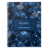 Navyblauwe zeemeermin schubben naam notitieboek (Voorkant)