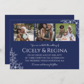 Navye Blue White Floral Photo Collage Wedding Kaart (Voorkant / Achterkant)