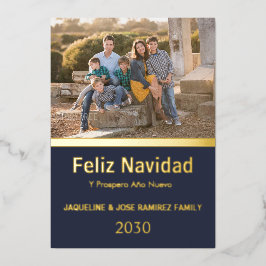 NavyFeliz Navidad Spaanse familiefoto Goud  Folie Feestdagenkaart
