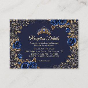 Navyl Blauwe Gouden Tiara Rozen Quinceañera Informatiekaartje