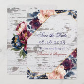 Navyrood Roze Pioen Huwelijk Save The Date (Voorkant / Achterkant)