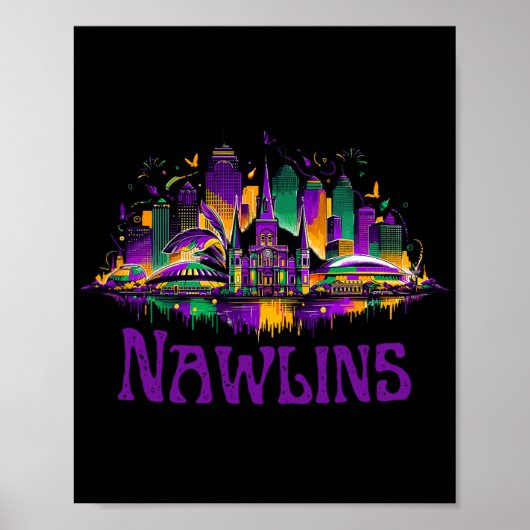 Nawlins New Orleans Cityscape Mardi-gras Souvenir  Poster (Voorkant)