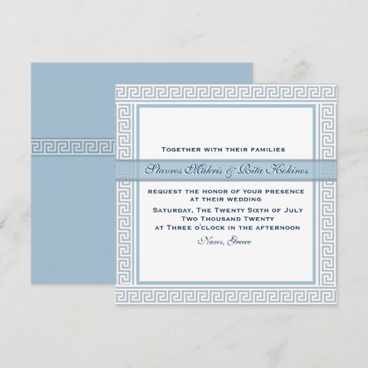 Naxos Blauwe Huwelijksuitnodiging Kaart (Voorkant / Achterkant)