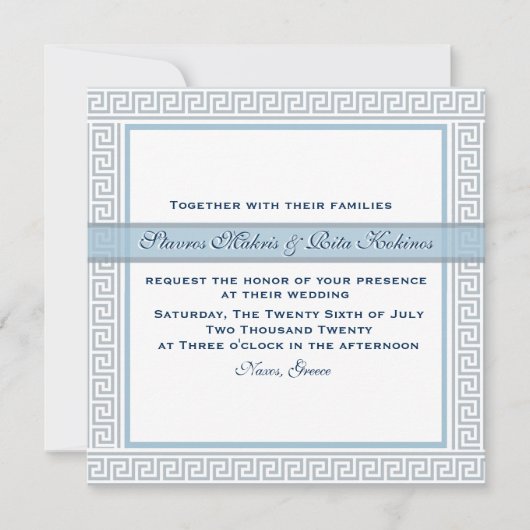 Naxos Blauwe Huwelijksuitnodiging Kaart (Voorkant)