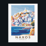 Naxos Griekenland Illustratie Reizen Art Vintage Briefkaart<br><div class="desc">Naxos retro vector reisontwerp. Naxos is een Grieks eiland in de Zuid-Egeïsche Zee,  het grootste eiland van de Cycladen. Het vruchtbare landschap strekt zich uit over bergdorpen,  oude ruïnes en lange stukken strand.</div>