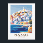Naxos Griekenland Illustratie Reizen Art Vintage Briefkaart<br><div class="desc">Naxos retro vector reisontwerp. Naxos is een Grieks eiland in de Zuid-Egeïsche Zee,  het grootste eiland van de Cycladen. Het vruchtbare landschap strekt zich uit over bergdorpen,  oude ruïnes en lange stukken strand.</div>