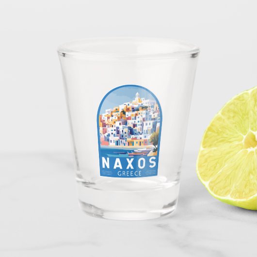 Naxos Griekenland Illustratie Reizen Art Vintage Shot Glas (Voorkant)