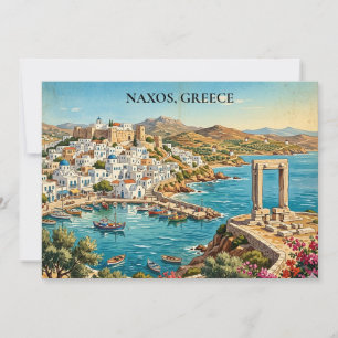 Naxos Griekenland Retro Vintage Reisillustratie Kaart