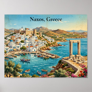 Naxos Griekenland Retro Vintage Reisillustratie  Poster