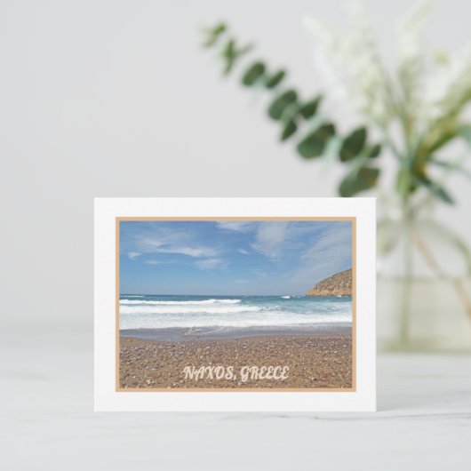 NAXOS ISLAND, GRIEKENLAND/WAVES ROLL IN/PEBBLE BEA BRIEFKAART (Staand voorkant)