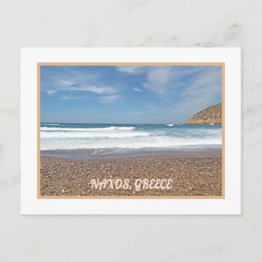NAXOS ISLAND, GRIEKENLAND/WAVES ROLL IN/PEBBLE BEA BRIEFKAART (Voorkant)