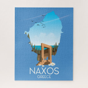 Naxos kaart Griekse reisposter. Legpuzzel