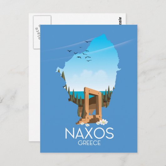 Naxos Map Griekse reisposter. Briefkaart (Voorkant / Achterkant)