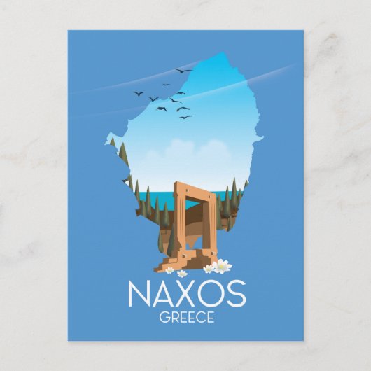 Naxos Map Griekse reisposter. Briefkaart (Voorkant)
