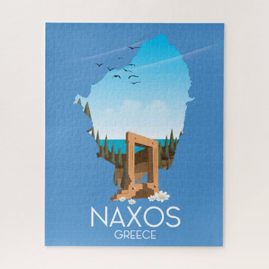 Naxos Map Griekse reisposter. Legpuzzel (Verticaal)