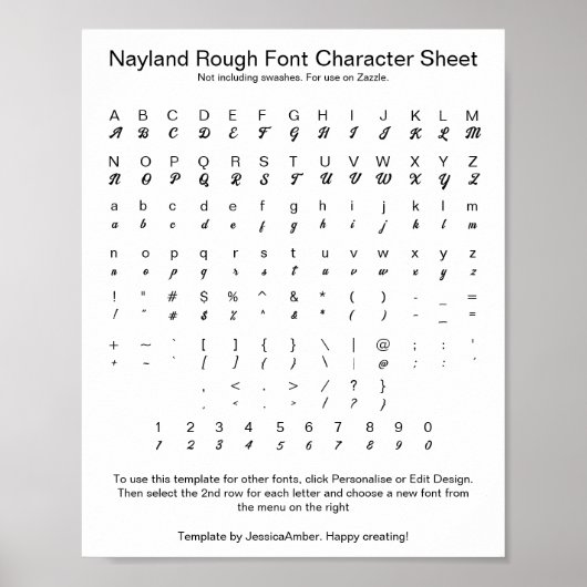 Nayland Rough Font Character Sheet for Zazzle Poster (Voorkant)