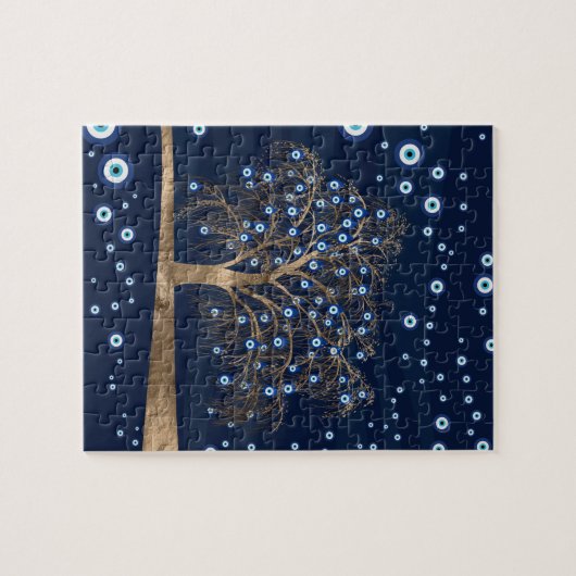 Nazar Charm Tree - Goud op donkerblauw Legpuzzel (Horizontaal)
