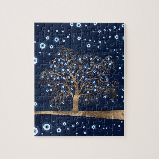 Nazar Charm Tree - Goud op donkerblauw Legpuzzel (Verticaal)