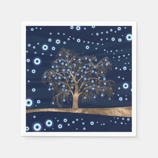 Nazar Charm Tree - Goud op Donkerblauw Servet (Voorkant)