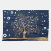 Nazar Charm Tree - Goud op donkerblauw Theedoek (Horizontaal)