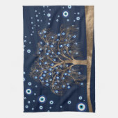 Nazar Charm Tree - Goud op donkerblauw Theedoek (Verticaal)