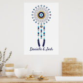 Nazar Evil Eye Mandala Dream Catcher in Gold Blue Poster (Keuken)