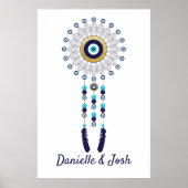 Nazar Evil Eye Mandala Dream Catcher in Gold Blue Poster (Voorkant)