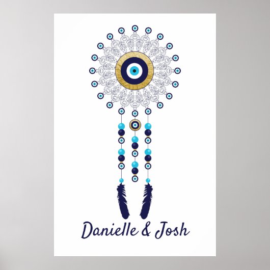 Nazar Evil Eye Mandala Dream Catcher in Gold Blue Poster (Voorkant)