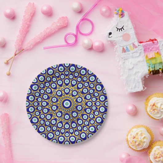 Nazar-oog - Turks oogmerk op goud Papieren Bordje (Feest)