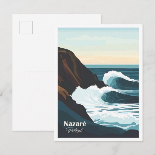 Nazare Portugal Kunstwerk Reizen Plaats illustrati Briefkaart (Voorkant / Achterkant)