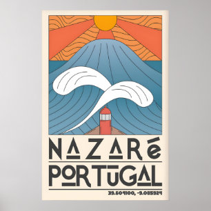 Nazare Portugal Oceaanprint - Minimalistische golf Poster