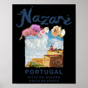 Nazare Portugal Praia Do Norte Vintage Surfen Poster