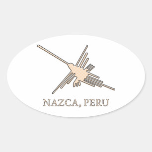 Nazca Hummingbird Geoglyph Newsprint Ovale Sticker