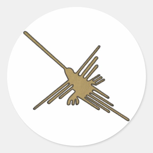 Nazca Lines Hummingbird Faux Borduurwerk Print Ronde Sticker (Voorkant)