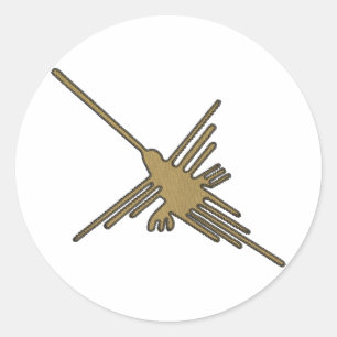 Nazca Lines Hummingbird Faux Borduurwerk Print Ronde Sticker