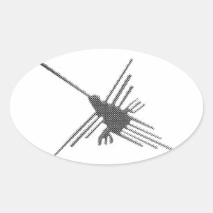 Nazca Lines Hummingbird Newsprint Ovale Sticker