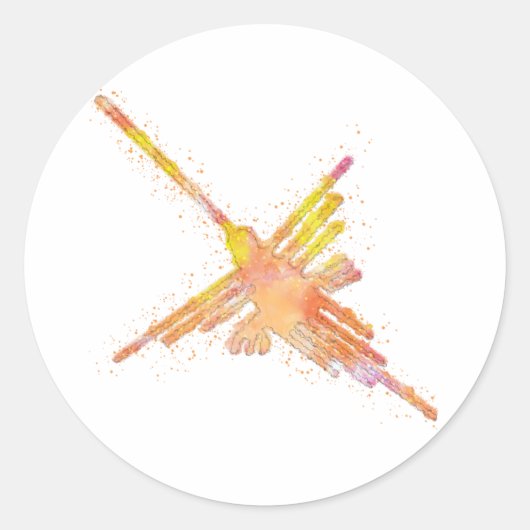 Nazca Lines Hummingbird Waterverf Print Ronde Sticker (Voorkant)