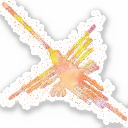 Nazca Lines Hummingbird Waterverf Print Sticker (Voorkant)