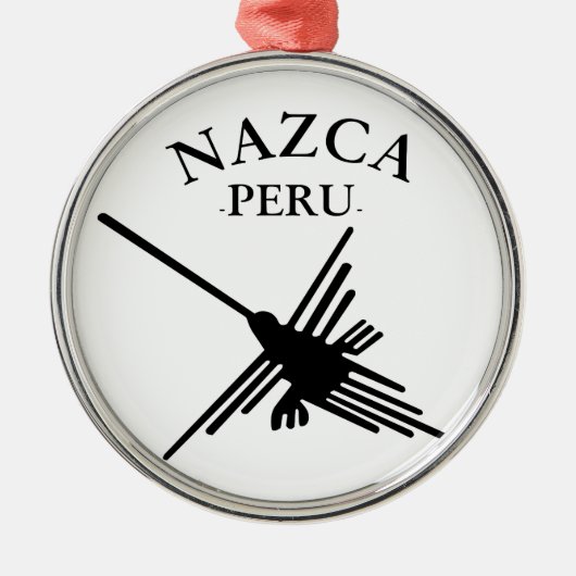 Nazca Peru Kolibrie Met Gebogen Tekst Metalen Ornament (Voorkant)