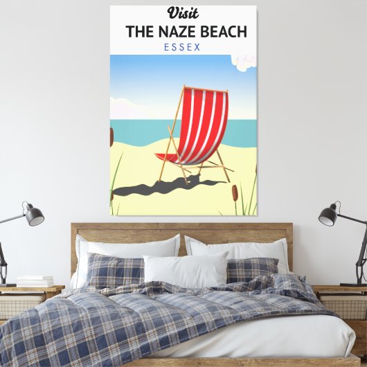Naze Beach Essex-reisposter Canvas Afdruk (Insitu (Slaapkamer))